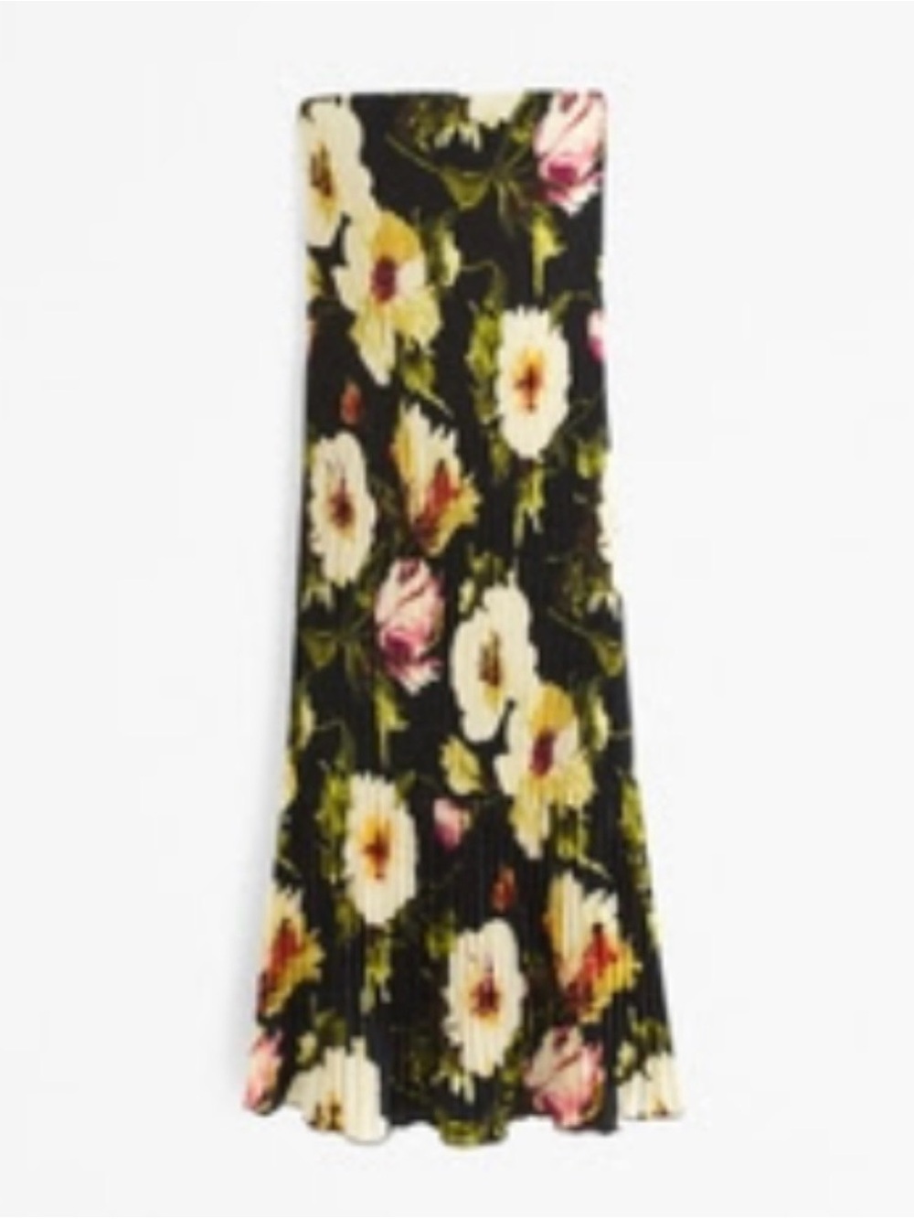 Floral Pleated Midi Giselle Dress - Black with Cream & Pink Flowers